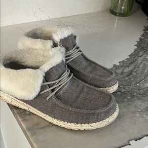 Hey Dude Gray Fur-Lined Women's Shoes